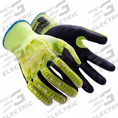HEXARMOR Safety Gloves: 3XL ( 12 ), ANSI Cut Level A9, ANSI Impact Level 2, Palm, Dipped, 1 PR (MPN 3062IMP-XXXL (12)). Key specifications — Glove Coating Finish: Tacky; Textured; Brand: HEXARMOR; Glove Hand Style: Left and Right; Touchscreen Compatible: Yes; Includes Reinforced Thumb Crotch: Yes; Knit Material Color: Blue.