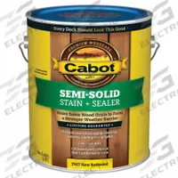 CABOT Wood Stain: Wood Stain and Sealer, Exterior, Oil, 1 gal Container Size, Wood, Flat, Semi-Solid (MPN 140.0017417.007). Key specifications — Brand: CABOT; Transparency: Semi-Solid; Use Location: Exterior; Sheen: Flat; Sub-Brand: Semi-Solid; Color: New Redwood.