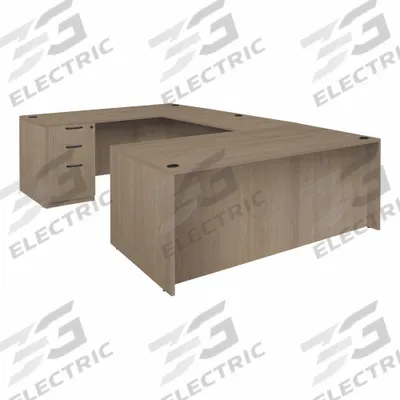 REGENCY Desk: Particle Board, Oak, 2 Pedestals, 5 Drawers, 71 in Overall Wd - Pedestal Desks