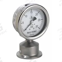REOTEMP Pressure Gauge: 0 psi to 200 psi, 2 1/2 in Dial, 1 1/2 in Tri-Clamp, Bottom, ±1.50% Accuracy (MPN SG25ATC15P20). Key specifications — Brand: REOTEMP; Case Material: 304 Stainless Steel; Lens Material: Plastic; Pressure Gauge Type: Sanitary Pressure Gauge; Accuracy: ±1.50%; Includes Calibration Certificate: No; Series: SG; Vibration Resistance: Wind Resistant.