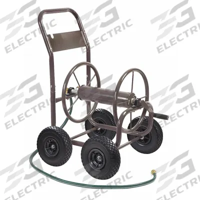 LIBERTY Garden Hose Reel: 225 ft (5/8 in I.D.), 6 in Reel Dia, Gray, 4 Wheels - Metal Garden Hose Carts