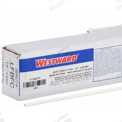 WESTWARD Brazing Alloy: Low-Fuming Bronze, 0%, RBCuZn-C, 1/8 in x 36 in, Flux-Coated - Low-Fuming Bronze Brazing Alloys