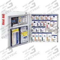 FIRST AID ONLY First Aid Kit and Housing: 290 Components, ANSI/ISEA Z308.1-2021, Type I/II, Class A (MPN 746005-021). Key specifications — ANSI Standard Met: ANSI/ISEA Z308.1-2021; Adhesive Bandages Included: (50) Metal Detectable Bandages; Oral and Inhalant Medicinals Included: No Oral/Inhalant Medicinals; Topical Medicinals Included: (10) Hand Sanitizer Packets; Wound Dressings Included: Burn Dressing; Unitized: Unitized.