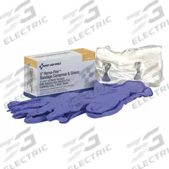 FIRST AID ONLY Compress: 9 in Dressing Lg, 5 in Dressing Wd, Gauze, Sterile, Clips (MPN 2-016). Key specifications — Water Resistance: Not Water Resistant; Self-Adhesion: Not Self-Adhering; Unitized: Unitized; Standards: ANSI Z308.1-2015; Manufacturer Part Number: 2-016; Package Type: Box; Product Type: Compress; Sterility: Sterile.