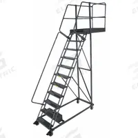 BALLYMORE Rolling Cantilever Ladder: 9.2 ft Platform Ht, Unassembled, Locking Casters, Steel (MPN CL-11-14-P). Key specifications — attr1051489: Gray; attr1051483: BALLYMORE; attr1051499: Double Handrails; attr1051504: Steel.