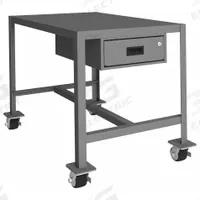 DURHAM MFG Work Table: Fixed Ht, Steel, 36 in x 24 in, 2,000 lb Overall Load Capacity (MPN MTDM243630-2K195). Key specifications — Unit Type: Not Expandable or Modular; Assembly: Fully Assembled; Wheel Material: Phenolic; Frame Material Finish: Powder Coated; Drawer Depth: 19-1/4 in; Drawer Height: 4-15/16 in; Mobility: Casters; Drawer Width: 13-5/16 in.