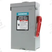 SIEMENS Safety Switch: Fusible, 30 A, Three Phase, 240V AC, Galvanized Steel, Indoor/Outdoor (MPN GF321NRA). Key specifications — Brand: SIEMENS.