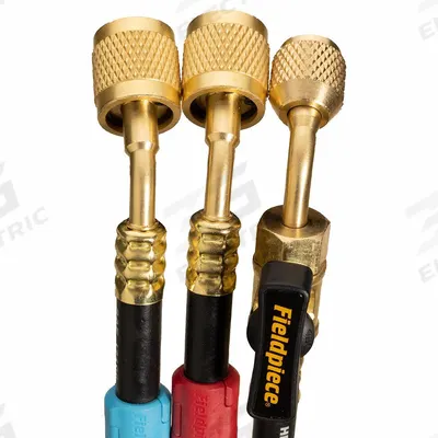 FIELDPIECE Hose Set: 5 ft Lg, 45° Angle, Black, Rubber, 3 Hoses - Evacuation & Charging Hose Sets