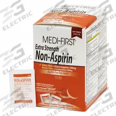 MEDI-FIRST Extra Strength Non-Aspirin Pain Relief: Acetaminophen, 500 mg, 125 Individual Doses (MPN 80448). Key specifications — Purpose: Fever Reducer; Strength: Extra Strength; Manufacturer Part Number: 80448; Brand: MEDI-FIRST; Flavor: Unflavored; Dose Package Type: Packets; Exterior Package Type: Box; Format: Tablet.