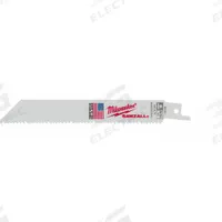 MILWAUKEE Reciprocating Saw Blade: 8/12 Teeth per Inch, 6 in Blade Lg, 0.05 in Blade Thick, 50 PK (MPN 48-01-6091). Key specifications — attr1109198: 8/12; attr1109200: Rigid for Straight Cuts; attr1109201: Tapered; attr1109209: MILWAUKEE.