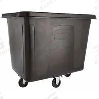 RUBBERMAID COMMERCIAL PRODUCTS Cube Truck: 16 cu ft, 500 lb, 43 3/4 in L x 31 in W x 37 in H, Black (MPN FG461600BLA). Key specifications — Manufacturer Part Number: FG461600BLA; Brand: RUBBERMAID COMMERCIAL PRODUCTS; Caster/Wheel Configuration: (2) Swivel; Color: Black.