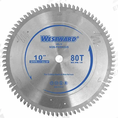 WESTWARD Circular Saw Blade: 10 in Blade Dia., 80 Teeth, 0.11 in Cut Wd, 5/8 in Arbor Size - Aluminum & Soft Metal-Cutting Blades