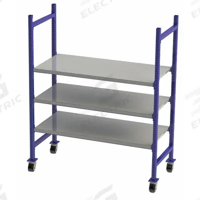 UNEX FLOW CELL Gravity Flow Rack: 60 in x 28 in x 72 in, Flat, 3 Shelves - Flat Solid-Deck Bolted Mobile Flow Racks