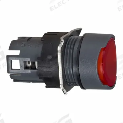 SCHNEIDER Flush Push Button: Red, 16 mm Mounting Size, Non-Metallic - Illuminated Flush-Mount Push-Button Operators