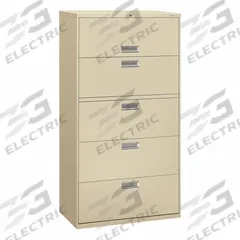 HON Lateral File Cabinet with Drawer: Putty, 5 Drawers, 64 1/4 in Overall Ht, 18 in Overall Dp (MPN H685.L.L). Key specifications — attr988670: Unfinished; attr988694: Steel; attr988716: Lateral File Cabinet with Drawer; attr988691: Integrated; attr988652: HON; attr988656: Putty; attr988720: Handle.
