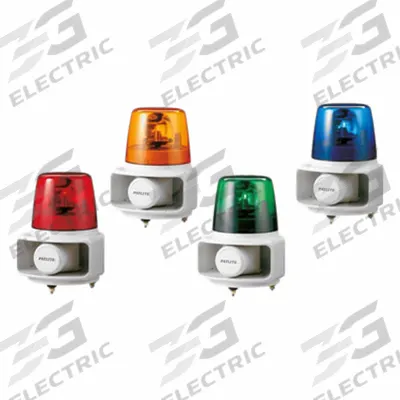 PATLITE Audible Alarms: 24V DC, 10 1/4 in Overall Lg, 6 3/8 in Overall Dia, Incandescent - Tone Alarms with Rotating Light