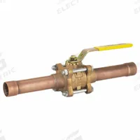 MILWAUKEE VALVE Manual Two-Way Ball Valve: 1 1/2 in, Bronze, Straight, MNPT x Tube, Three-Piece (MPN 17906). Key specifications — Brand: MILWAUKEE VALVE; Cleaned and Bagged: Valve Cleaned and Bagged; Handle: Locking Lever.