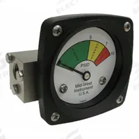 MIDWEST INSTRUMENT 3-Color Differential Pressure Indicator: 1,000 psig Max. Static Pressure, 522 (MPN 522S-010). Key specifications — Brand: MIDWEST INSTRUMENT; Accuracy: ±5% of Full Scale; Sensor Material: Buna-N; Housing Material: Stainless Steel; Transition Points: 0 psid to 5 psid (Green) / 5 psid to 7 psid (Yellow) / 7 psid to 10 psid (Red).