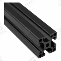 T-Slot Framing Extrusion: 15 Series, 12 ft Lg, 1 1/2 in x 1 1/2 in, Black, Single, Grooved, 4 Slots (MPN 15QE1515L-BLK-144). Key specifications — System of Measurement: Inch; Finish: Anodized; Product Type: T-Slot Profile; Material: Aluminum; Yield Strength: 25,000 psi; Manufacturer Part Number: 15QE1515L-BLK-144; Brand: FAZTEK.