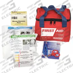 FIRST AID ONLY First Aid Kit and Housing: Industrial, 25 People Served, 32 Components, Fabric (MPN 54555). Key specifications — Adhesive Bandages Included: (5) Knuckle Bandages; Application: Industrial; Brand: FIRST AID ONLY; Housing Color: Red; Housing Material: Fabric; Includes Oral or Inhalant Medication: No Medication Included; Mountable: Portable; Oral and Inhalant Medicinals Included: No Oral/Inhalant Medicinals.