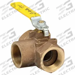 APOLLO Manual Three-Way Ball Valve: 1 1/2 in, Bronze, L Flow, FNPT x FNPT x FNPT, Std Port Ball Port (MPN 7060701). Key specifications — Brand: APOLLO; Handle: Lever.