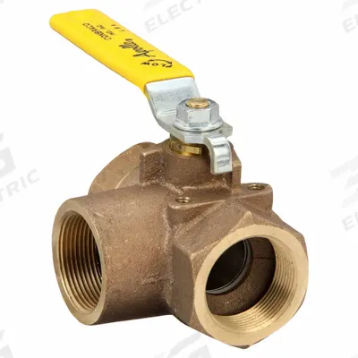 APOLLO Manual Three-Way Ball Valve: 1 1/2 in, Bronze, L Flow, FNPT x FNPT x FNPT - L-Port Bronze Ball Valves