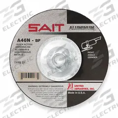 SAIT Depressed Center Grinding Wheel: Type 27, 7" x 1/4" x 5/8"-11, Aluminum Oxide, 46 Grit, A46N (MPN 20088). Key specifications — Series: A46N; Brand: UNITED ABRASIVES-SAIT.