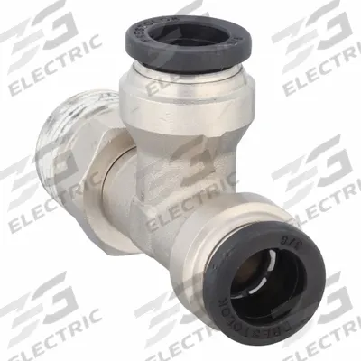 PARKER Push-Fit Tee Fitting: 3/8 in OD x 3/8 in Pipe x 3/8 in OD Size, Brass - Nickel-Plated Brass Tube Fittings
