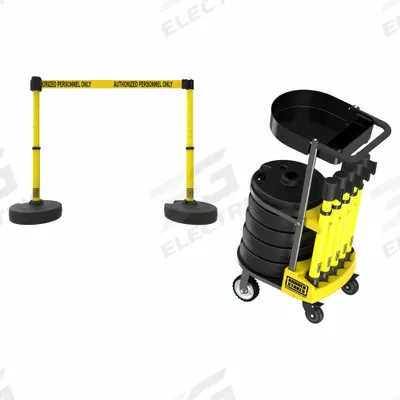 BANNER STAKES Retractable Belt Head: Yellow, 42 in Overall Ht, 15 ft Belt Lg - Replacement Belt Cassettes