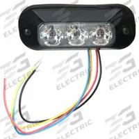 ECCO Warning Light: Perimeter Flashing Warning Light, Amber, 5/8 in Overall Wd, 1 3/8 in Overall Ht (MPN ED3703A). Key specifications — Operating Voltage: 12-24V DC; Number of Flash Patterns: 21; Includes: Black Bezel; Electrical Connection: Blunt Cut Wires; Mount Type: Bolt; Brand: ECCO; Shape: Rectangular.