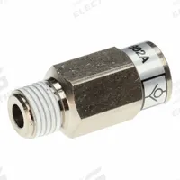 SMC Pneumatic Check Valve: Bushing, 1/4 in NPT, 1/4 in NPT, 1 MPa Max. Pressure (MPN AKB02A-N02S). Key specifications — attr291949: 1/4 in NPT; attr291950: 1/4 in NPT; attr291957: Brass (Body); Brass (Spacer); NBR (O-Ring); NBR, Aluminum Alloy (Valve); Stainless Steel (Stopper); attr294749: SMC.