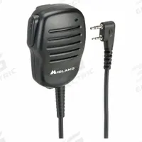 MIDLAND Speaker Microphone: Fits Midland, For BizTalk BR Series, 3.5 mm Jack, 24 in Cord, BA4. Key specifications — Compatible Radio Series: BizTalk BR; Color: Black; Radio Connector Type: 2-Pin; Brand: MIDLAND; Manufacturer Part Number: BA4; Push To Talk: Yes.