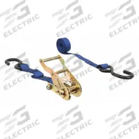 LIFT-ALL Motorcycle Tie Down Strap: 1 in Overall Wd, 6 ft Overall Lg, Blue, Polyester, S-Hook, Steel (MPN 9004017). Key specifications — Adjustment Type: Ratchet; Product Type: Motorcycle Tie Down; End Type: S-Hook; Color: Blue; End Material: Steel; Tie Down Material: Polyester; Brand: LIFT-ALL.