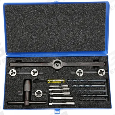 CHICAGO-LATROBE Drill Bit, Tap, and Die Set: 15 Pc - Drill Bit, Hand Tap & Round Threading Die Sets