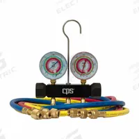 BLACKMAX Refrigerant Manifold Set: 2 Valves, 3 Hoses, Series Blackmax, 2 1/2 in Gauge (MPN MBAP5A). Key specifications — Product Type: Manifold Gauge Set; For Refrigerant Type: R-410A; Brand: BLACKMAX; Gauge Boots: Yes; Sight Glass: No.