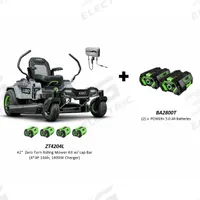 EGO EGO 42" Riding Mower and 2 Batteries: Riding, POWER+, Yard up to 3 acre, Rear-Wheel Drive (MPN ZT4204L, BA2800T(2)). Key specifications — Brand: EGO; Deck Material: Steel; Battery Capacity: 10.0 Ah.
