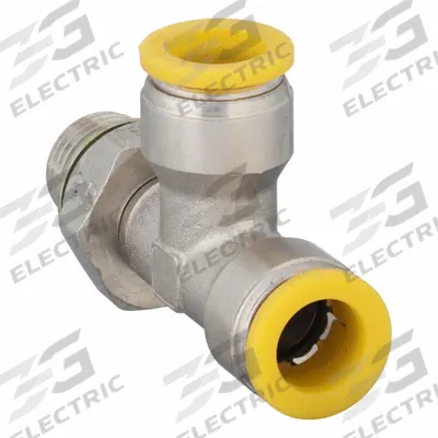 PARKER Push-Fit Tee Fitting: 10 mm OD x 10 mm OD x 1/4 in Pipe Size, Brass - Nickel-Plated Brass Tube Fittings