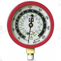 JB INDUSTRIES High Side Gauge: High Side Gauge, 0 psi to 800 psi, Liquid Filled, 3 1/8 in Dia, Red (MPN M2-895). Key specifications — Brand: JB INDUSTRIES; Accuracy: ± 1%; Color: Red; Calibration Certificate Type: Not Certified; For Refrigerant Type: R-404A.