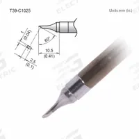 HAKKO Soldering Tip: T39 Series, Bevel, 2.5 mm W, 10.5 mm Lg (MPN T39-C1025). Key specifications — Brand: HAKKO; Compatible Handpiece Manufacturer Model Number: FX-9702; Manufacturer Part Number: T39-C1025.