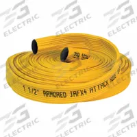 JAFX4 Fire Hose: 4-Layer, 1 1/2 in Hose Inside Dia, 100 ft Hose Lg, Yellow (MPN 56H15FX4-100). Key specifications — attr660602: Uncoupled; attr660629: Co-Extrusion Woven; attr660626: Reinforced Extruded Rubber.