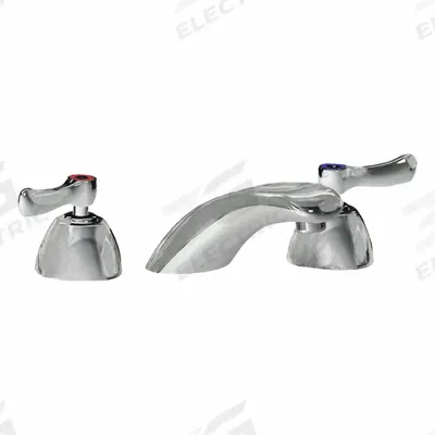 CHICAGO FAUCETS Low Arc Bathroom Faucet: 404, Cast Brass, Polished Chrome Finish - Widespread Handle Bathroom Faucets