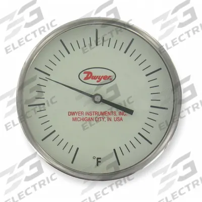 Dwyer Glow-in-the-Dark Dial Thermometer: 50°F to 400°F, +/- 1% Accuracy, 5 in Dial Dia - Fixed-Angle Glow-in-the-Dark Thread-Mount Dial Thermometers