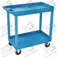 LUXOR Utility Cart: 500 lb, 2 Shelves, 32 in L x 18 in W Self, Blue, Flat (MPN EC11HD-BU). Key specifications — Shelf Color: Blue; Brand: LUXOR; Caster/Wheel Configuration: (2) Swivel with Brake.