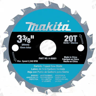 MAKITA Circular Saw Blade: 3 3/8 in Blade Dia., 20 Teeth, 0.04 in Cut Wd - Wood-Cutting Blades