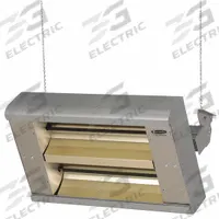 FOSTORIA Electric Infrared Heater: 3200W Watt Output, 240V AC, 1 Phase, Hardwired, 30° Beam Pattern (MPN 222-30-THA-240V). Key specifications — Wattage Output: 3200W; Voltage: 240V AC; Brand: FOSTORIA; Electrical Connection: Hardwired; Element Type: Quartz Lamp; Housing Color: Silver; Housing Material: Aluminum; Overall Dimensions - L x W x D: 24 in x 15 in x 11 in.