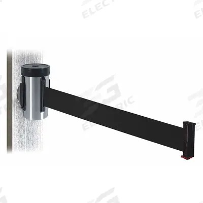RETRACTA-BELT Retractable Belt Barrier: Magnet, 10 ft Belt Lg, Pattern, Black - Magnetic-Mount Retractable Belt Barriers