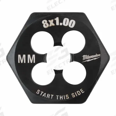 MILWAUKEE Hex Threading Die: M8x1 Metric, 1 in Hex Wd, Black Oxide Carbon Steel (MPN 49-57-5345) - Solid Hex Rethreading Dies