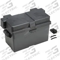 QUICKCABLE Battery Box: Commercial Vehicles/Std Vehicles, 14 1/2 in Inside Lg, 7 1/4 in Inside Wd (MPN 120173-360-001). Key specifications — Removable Lid: Yes; Closure Type: Snap; Brand: QUICKCABLE; Fits Battery Size Group: Group 31; Battery Box Material: Plastic.