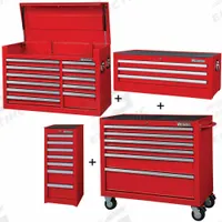 WESTWARD Rolling Cabinet Kit: 27 Drawers, Heavy Duty, Keyed, 57 1/2 in W x 19 in D x 82 3/4 in H (MPN 361LN7). Key specifications — attr1116680: Red; attr1116684: Ball Bearing; attr1116690: WESTWARD; attr1116659: Keyed; attr1116661: Top Chest 41-1/2 in W x 18-5/8 in D x 26-7/8 in H.