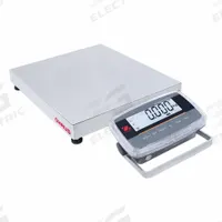 OHAUS Industrial Bench Scale: 18 in x 18 in, IP68/IP69K, Front-Mounted, Stainless Steel (MPN D61PW50WQL5). Key specifications — attr1341383: Infrared Communication Kit; attr1341384: 0.005 lb/2 g; attr1341400: OHAUS; attr1383935: Stainless Steel.
